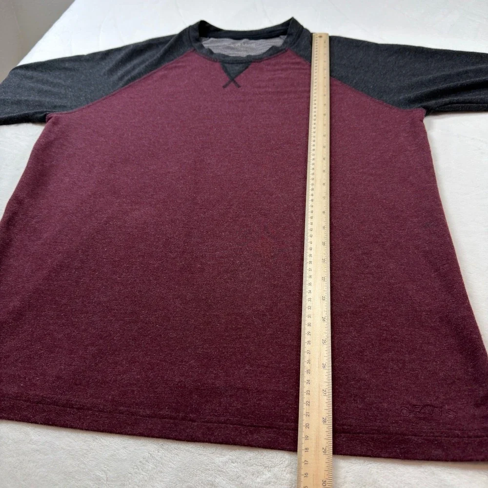Orvis Raglan Long Sleeve Shirt Mens Large Burgundy Grey Good‎ Colorblock